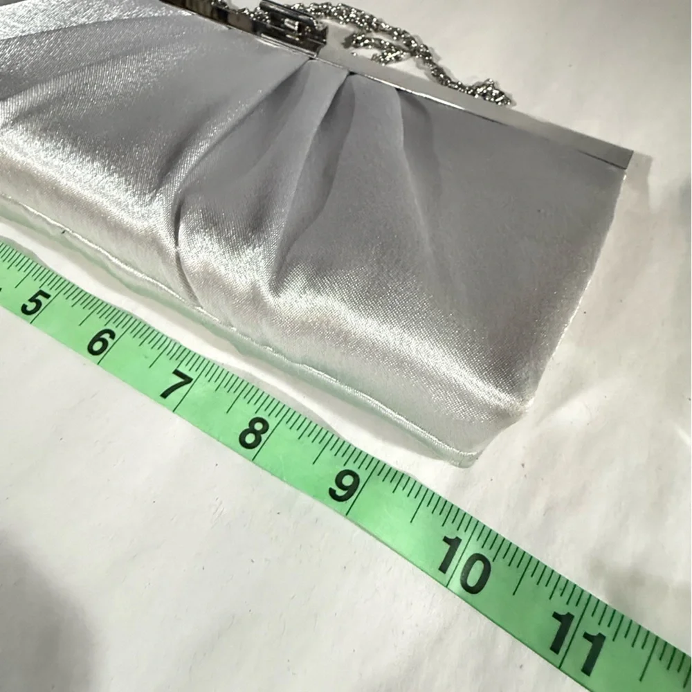 Gunne Sax Silver Satin Clutch Purse Chain Strap